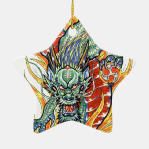 Japanse Draak en Lotus Bloem Keramisch Ornament
