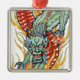 Japanse Draak en Lotus Bloem Metalen Ornament