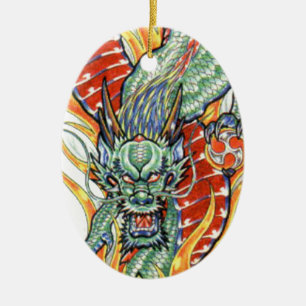 Japanse draak en Lotus Flower Keramisch Ornament
