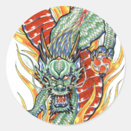 Japanse draak en Lotus Flower Ronde Sticker
