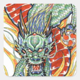 Japanse draak en Lotus Flower Vierkante Sticker