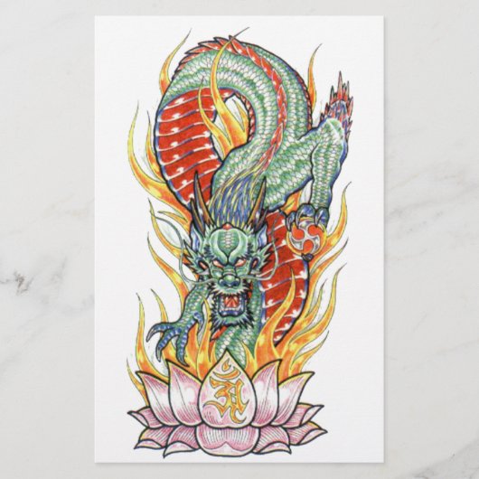 Japanse Draak en Lotusbloem Briefpapier (Voorkant)