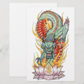Japanse Draak en Lotusbloem Briefpapier (Voorkant / Achterkant)