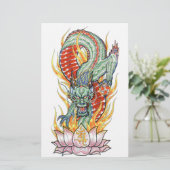 Japanse Draak en Lotusbloem Briefpapier (Staand voorkant)
