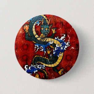 Japanse draak - geluk ronde button 5,7 cm