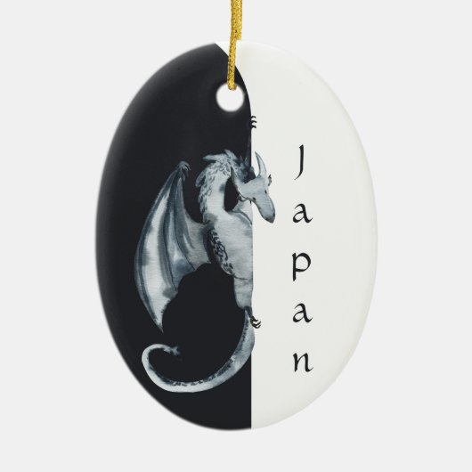 Japanse draak Japan Black, witte kerst Keramisch Ornament (Voorkant)