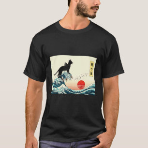 Japanse Draak Kat Golf Art Mythische Zwarte Kat Su T-shirt