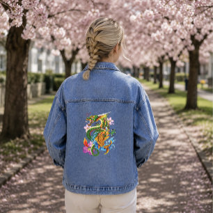 Japanse Draak Koi Lotus Mythische Aziatische Blauw Denim Jacket