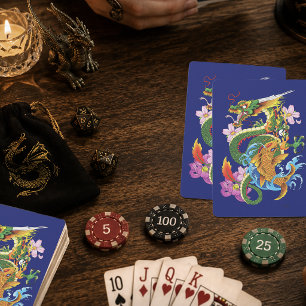 Japanse Draak Koi Lotus Mythische Aziatische Blauw Pokerkaarten