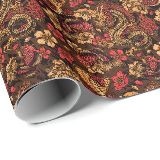 Japanse draak koi patroon. cadeaupapier (Rol Hoek)