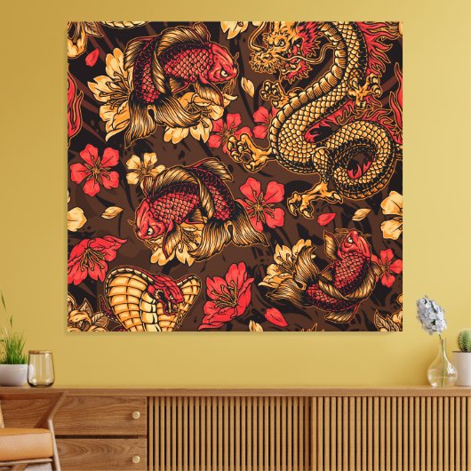 Japanse draak koi patroon. canvas afdruk (Insitu (Woonkamer))