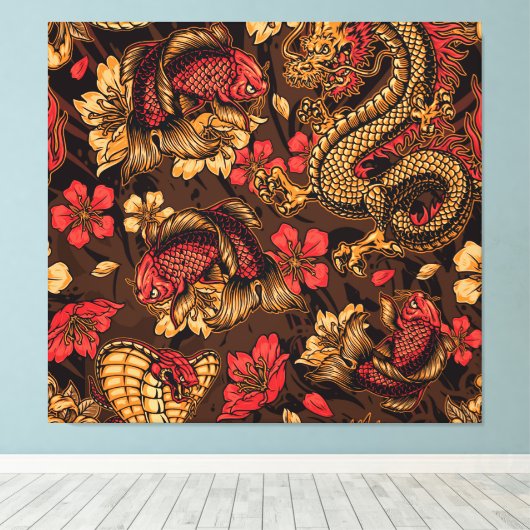 Japanse draak koi patroon. canvas afdruk (Insitu (Houten vloer))