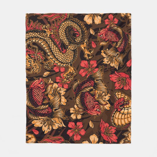 Japanse draak koi patroon. fleece deken (Voorkant)