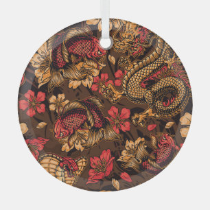 Japanse draak koi patroon. glas ornament