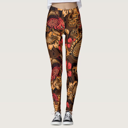 Japanse draak koi patroon. leggings (Voorkant)