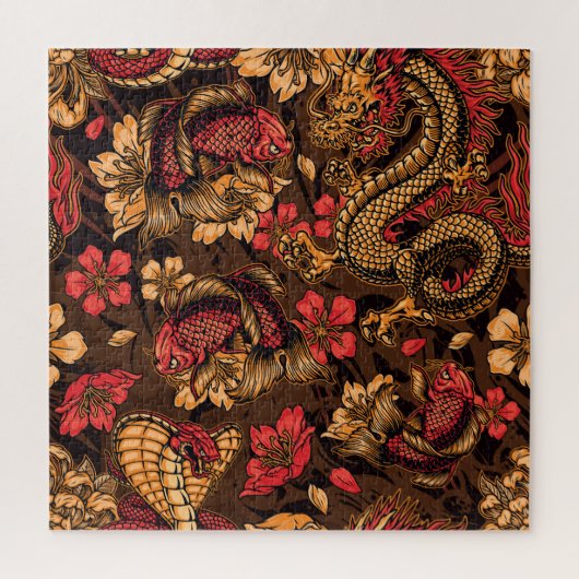 Japanse draak koi patroon. legpuzzel (Verticaal)