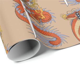 Japanse draak met katana sword wrappapier cadeaupapier