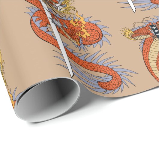 Japanse draak met katana sword wrappapier cadeaupapier (Rol Hoek)
