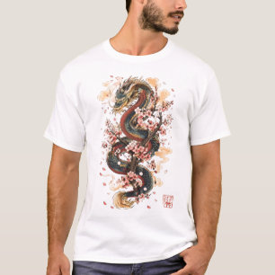 Japanse Draak met Kersenbloesems Sakura-mythe T-shirt