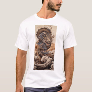 Japanse draak met slangenvorm met kanagaw t-shirt