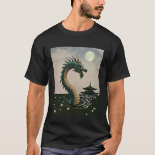 Japanse Draak Sakura Bloesem Volle Maan Fantasie A T-shirt