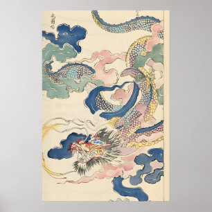 Japanse Draak Ukiyo-e Kunstprint Edo-Periode Wolk Poster