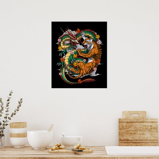 Japanse Dragon Tiger Battle Poster (Keuken)