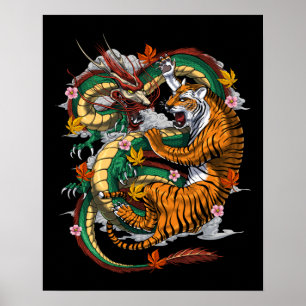 Japanse Dragon Tiger Battle Poster