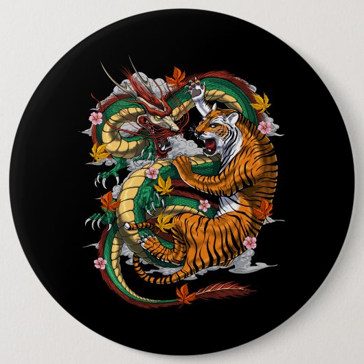 Japanse Dragon Tiger Battle Ronde Button 6,0 Cm (Voorkant)