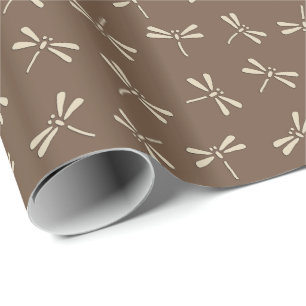 Japanse Dragonfly Patroon, Cream en Taupe Tan Cadeaupapier