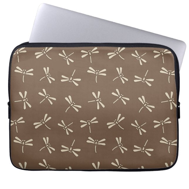 Japanse Dragonfly Patroon, Cream en Taupe Tan Laptop Sleeve (Voorkant)