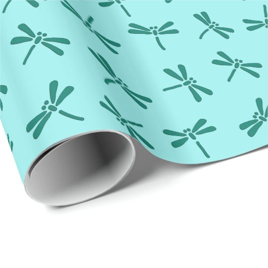 Japanse Dragonfly Pattern, Turquoise en Aqua Cadeaupapier (Rol Hoek)
