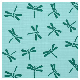 Japanse Dragonfly Pattern, Turquoise en Aqua Stof