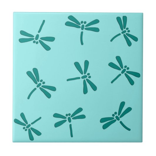 Japanse Dragonfly Pattern, Turquoise en Aqua Tegeltje (Voorkant)