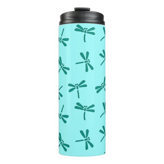 Japanse Dragonfly Pattern, Turquoise en Aqua Thermosbeker (Voorkant)