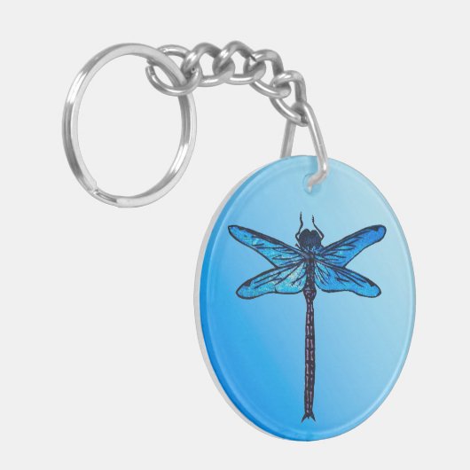  Japanse dragonfly, saffierblauw Sleutelhanger (Voorkant Links)