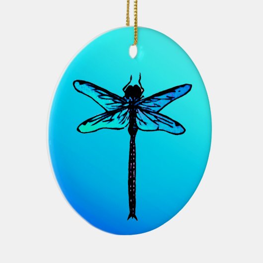  Japanse dragonfly, Turquoise Blue Ceramic Keramisch Ornament (Rechts)