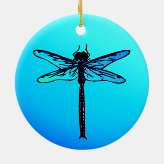 Japanse dragonfly, Turquoise Blue Ceramic Keramisch Ornament (Achterkant)