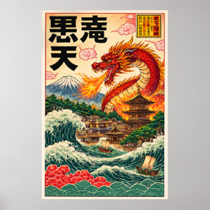 Japanse Draken Ukiyo-e Stijl Poster, Vintage Poster