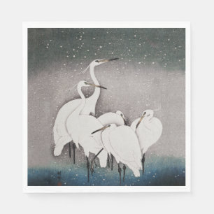 Japanse Egrets Koson Kraanvogels Winterse Sneeuw Servet
