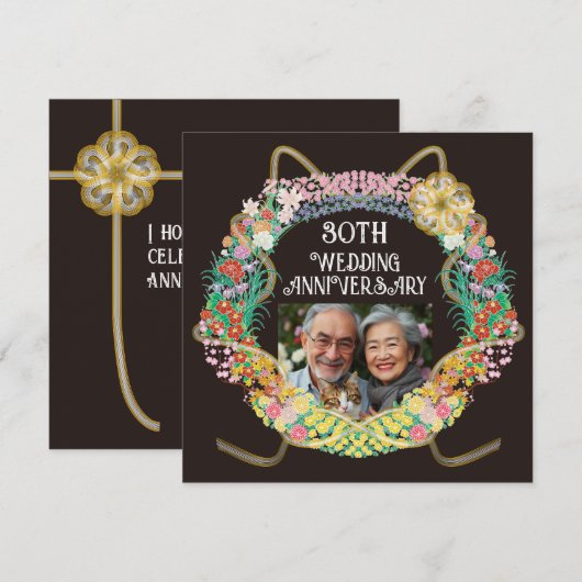 Japanse en Aziatische bloemenring met Mizuhiki Bedankkaart (Voorkant / Achterkant)