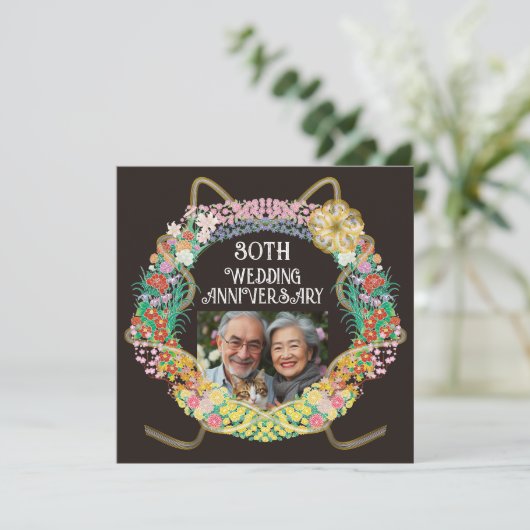 Japanse en Aziatische bloemenring met Mizuhiki Bedankkaart (Staand voorkant)