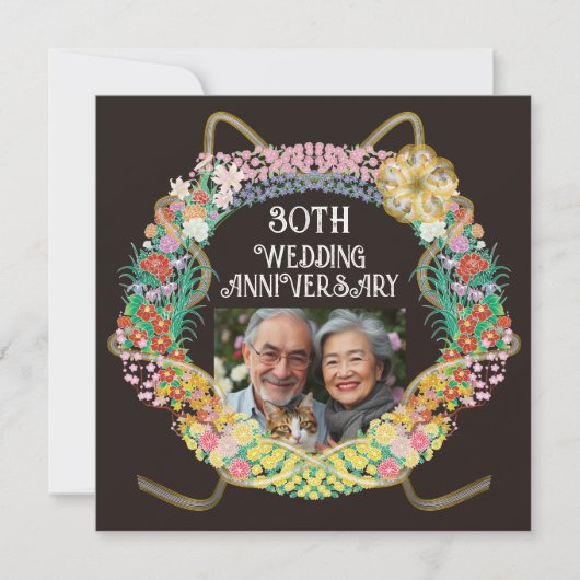 Japanse en Aziatische bloemenring met Mizuhiki Bedankkaart (Voorkant)