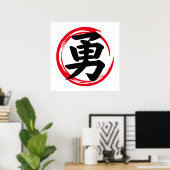 Japanse Enso Circle met Courage Kanji (勇) Brave Poster (Thuiskantoor)
