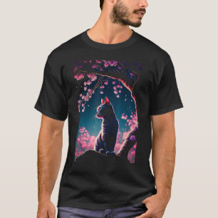 Japanse esthetiek Sakura kersenbloesems cute kat T-shirt