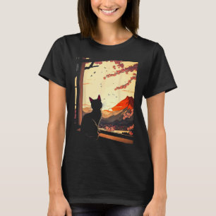 Japanse esthetiek Sakura-kersenbloesems cute kat T-shirt