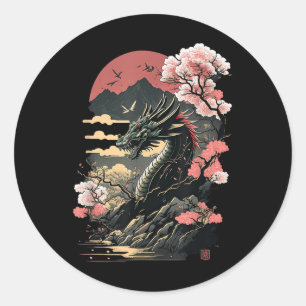 Japanse Esthetische Draak Japanse Kunst Japan Tatt Ronde Sticker