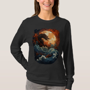 Japanse esthetische drakengolven Sunset kunst T-shirt