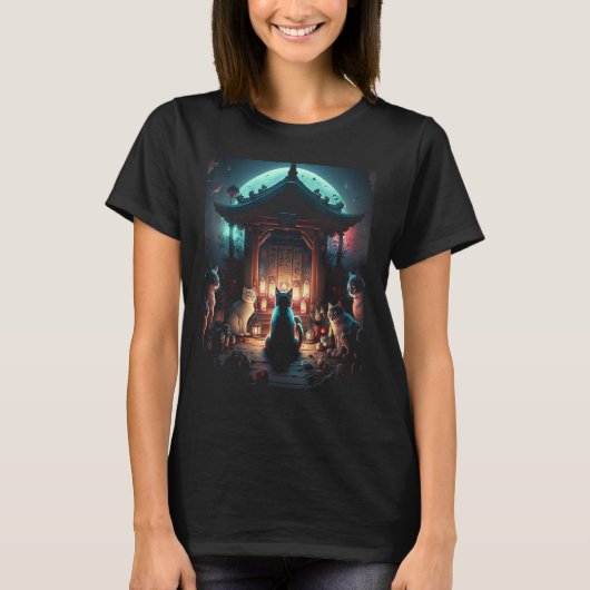 Japanse esthetische kat Sakura Cherry Blossoms T-shirt (Voorkant)