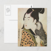 Japanse Falconer in een Kimono  Kunst Briefkaart (Voorkant / Achterkant)